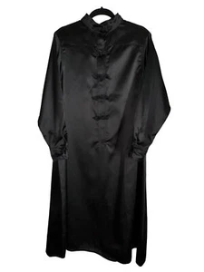 Vintage Albert Capraro Black Satin Cheongsam Dress Size 16 Asian Boho Classic - Picture 1 of 7