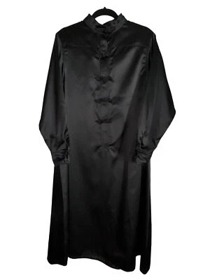 Vintage Albert Capraro Black Satin Cheongsam Dress Size 16 Asian Boho Classic - Image 1 of 4