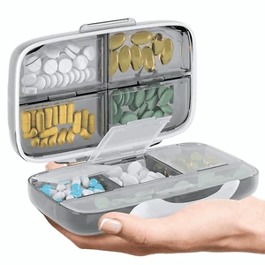 Travel Pill Organizer Airtight Medicine Case for Traveling Grey Plastic Holder - Picture 1 of 7