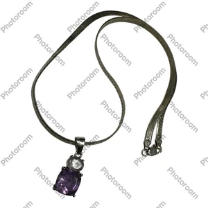 Sterling Silver Small Genuine Amethyst Necklace, February Birthstone - Picture 1 of 6