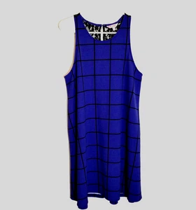 Candie's Tank Dress Women's Size Large Sleeveless Blue Black Floral Lace Back - Picture 1 of 7