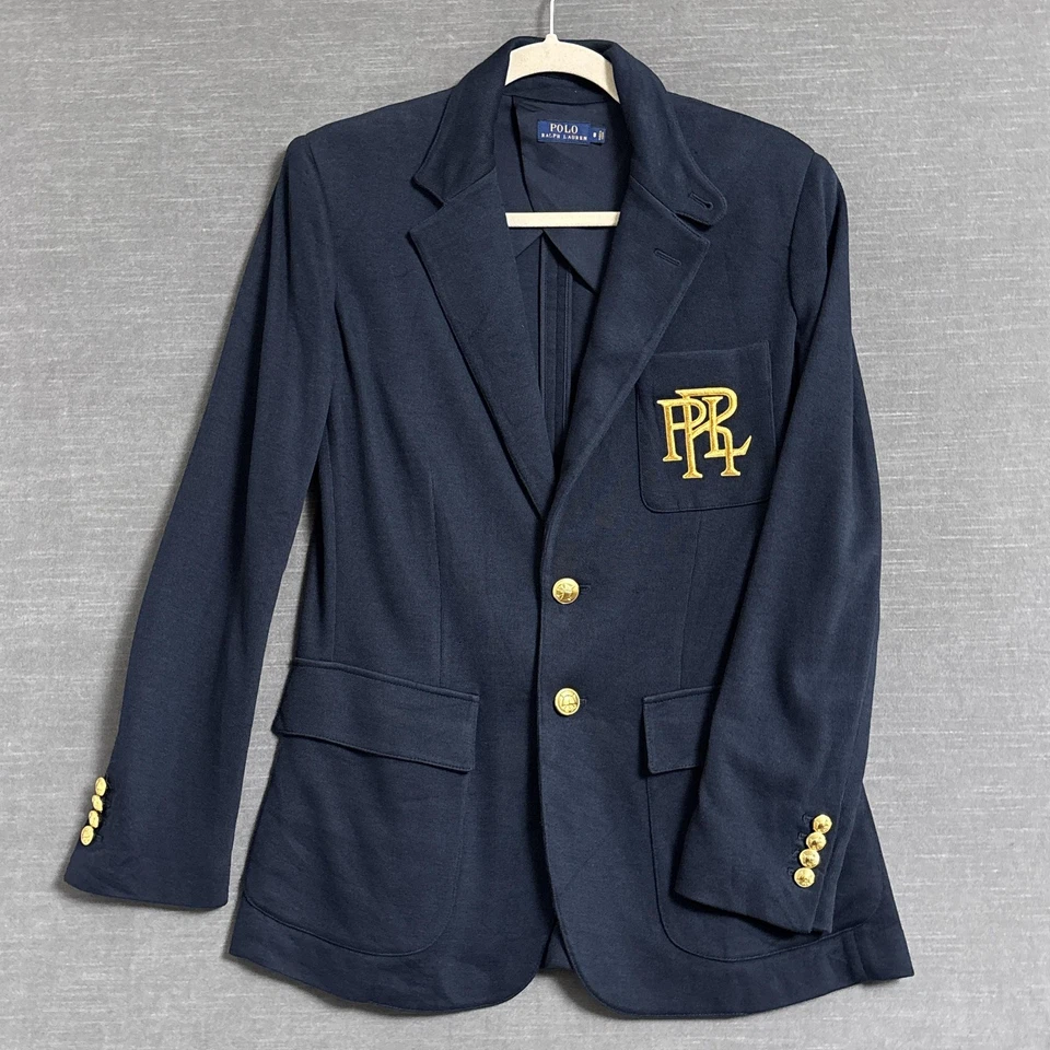 Blazer Polo Ralph Lauren 8 Azul Marino Tejido Dorado PRL Cresta Monograma Logo Chaqueta Preppy Foto 1 de 4