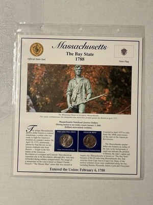 2000 Postal Commemorative Society Statehood Quarter/Stamps~MASSACHUSETTS~UNC P&D - Image 1 of 2