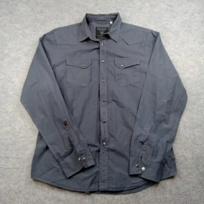 Guess Shirt Mens Large Gray Western Snap Button Embroidered Back Long Sleeve - Image 1 of 4