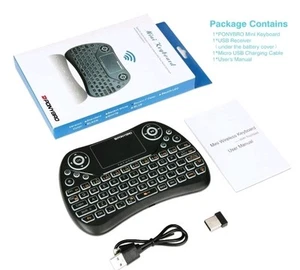 2.4gHz - Backlit Mini Wireless Handheld Keyboard Mouse Touchpad Black - Picture 1 of 8