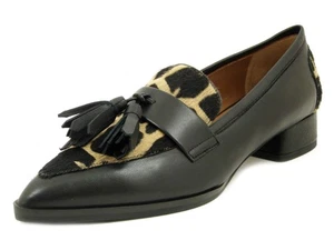 Mocasines De Mujer En Piel Negra Y Animal Print Con Tacón Bajo Hechos En Italia - Imagen 1 de 5