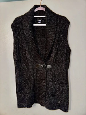 Suéter/chaleco largo gris talla M cuello chal American Living para mujer sin mangas Foto 1 de 4