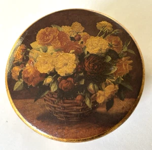 Vtg Romantic Floral Round Trinket Jewelry Box Italy Gold Touch of Tuscany - Picture 1 of 4