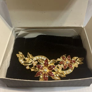 Spilla vintage AVON Lg Poinsettia oro rosso Natale - Foto 1 di 5