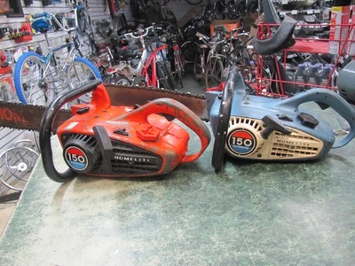PAR DE MOTOSIERRA AUTOMÁTICA HOMELITE 150 de colección/AMBAS ARRANCAN EN PRIME/PIEZAS/REPARACIÓN Foto 1 de 4