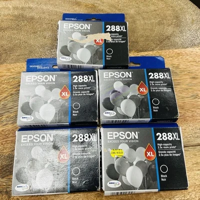 Lot Of 5 Epson 288XL Black Ink Cartridge  T288XL120 EXP 2025-2027 New - Image 1 of 2