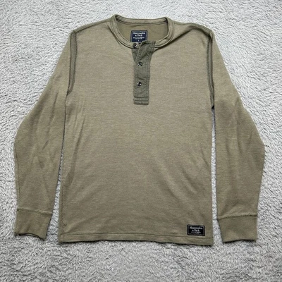 Camisa Y2K Abercrombie & Fitch Para Hombres S Verde Waffle Térmica Logo Henley Foto 1 de 4