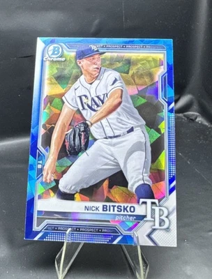 NICK BITSKO 2021 BOWMAN CHROME SAPPHIRE #BCP-143 PROSPECT BASE CARD / RAYS - Image 1 of 3