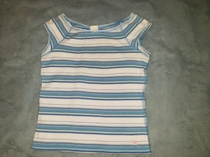 Abercrombie Fitch Girls Crop Large T-Shirt Stripe Retro Baby Blue Pink Moose - Picture 1 of 5