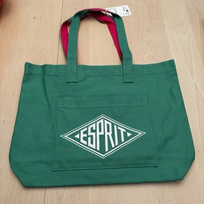 ESPRIT Throw-back 90's Style Kelly Green Canvas Logo Tote Authentic NWT - Image 1 of 4