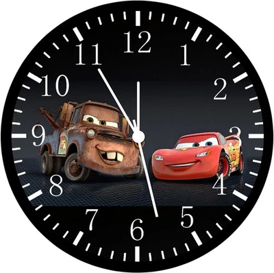 Reloj de Pared Cars Mater McQueen Marco Negro Grande 12" Cara de Cristal G214 NUEVO Foto 1 de 4