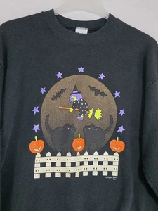 Vintage Halloween Gopher Sport Sweatshirt Damen schwarz Gr. L fliegende Hexe/schwarze Katzen - Bild 1 von 5