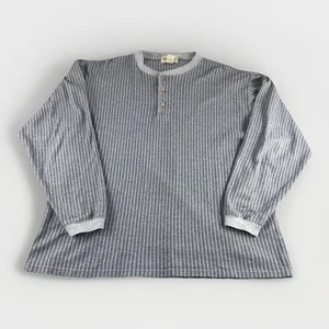 Vintage Eddie Bauer Henley Herren L blau grau gestreift Langarm 90er Preppy Hemd - Bild 1 von 5