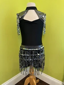 Revolution Tanzkostüm RC20931 klein Erwachsene schwarz Strampler Stepp Jazz Pailletten Fransen - Bild 1 von 13