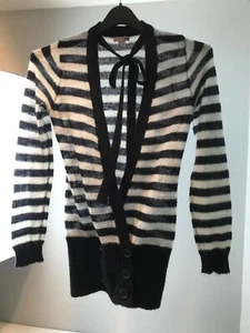 H&M Soft Mohair/ Acrylic Cardigan Sweater Striped Navy/Grey Size 6 - Picture 1 of 9