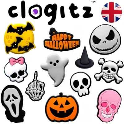 Halloween 👻🎃💀😱 Pumpkin Skeleton Ghosts Shoe Charms for Crocs CLOGITZ UK 🇬🇧