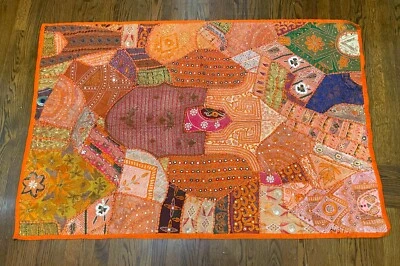 India Heavy Beaded Hand Embroidery Wall Hanging Zari Patchwork Tapestry Wall Art - Image 1 of 4