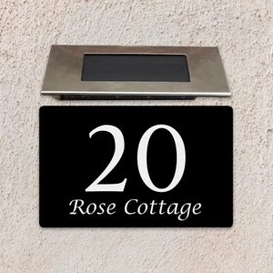 Personalised Floating House Number Sign Plaques Address Sign with Solar Light UK - Picture 1 of 62