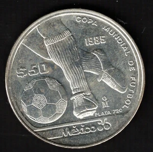 Currency $50 Weights Mexico 1985 World Of Football 86 - Silver - Picture 1 of 2