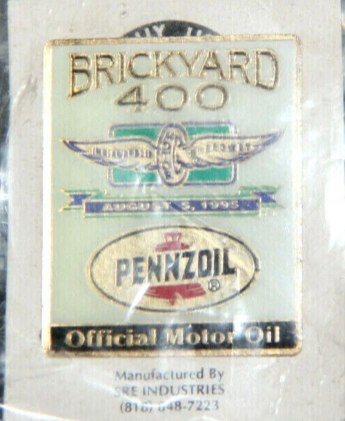 Pennzoil Lapel pin Brickyard 400 1995 Indianapolis Motor Speedway New in Wrap - Image 1 of 2