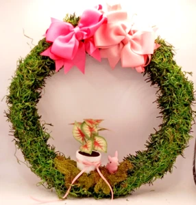 Original Handmade Easter Wreath with Plant and Baby Bunny 12" - Picture 1 of 3