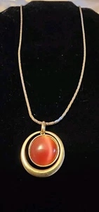 Pink Tigers Eye Baroque Floating Cabachon Pendant Necklace 24" 18kt GP Silver - Picture 1 of 7