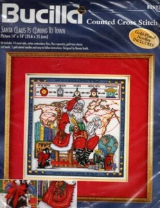 NIP 1998 BUCILLA SANTA CLAUS IS COMING TO TOWN CROSS STITCH KIT #83697 - Picture 1 of 2
