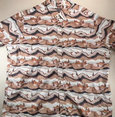 Eddie Bauer Cotton Shirt 3XL Tall Mens Short Sleeve All Over Print Mountain Camp - Image 1 of 4