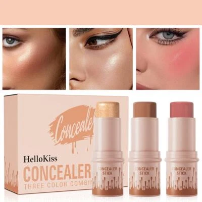 3 Pcs Contour & Highlighter & Blush Stick, Contour Beauty Kit D2P3 - Image 1 of 4