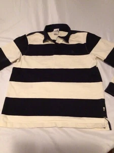 North Face Striped Polo~Long Sleeves~Rugby~Heavy~Mens L~Dark Blue & White~VGC! - Picture 1 of 10