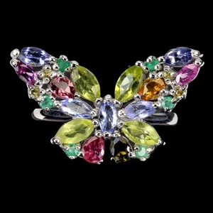Summer 925 Silver Ring Marquise Peridot Emerald Butterfly Size 8.5 - Picture 1 of 13