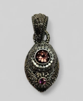 Sarda Bali Sterling 925 Silver Faceted Pink Gemstone Scrollwork Pendant - Image 1 of 4