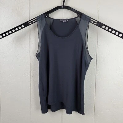 Camiseta sin mangas Vince para mujer pequeña gris cuello redondo sin mangas elástica pulóver de encaje Foto 1 de 4
