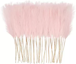50Pcs Pink Faux Pampas Grass Decor, 21.6" Short Artificial Pompous Grass Floral - Picture 1 of 12