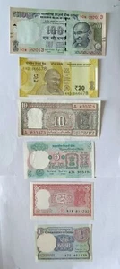 OLD Authentic Indian-100-20-10-5-2-1 rupees 6 Notes-Uncirculated Grade - Picture 1 of 2