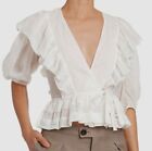 $1250 See By Chloe Women's White Puff Sleeve Ruffle Wrap Blouse Top Size 36