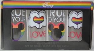 Disney Rainbow Collection Set of 4 Glassware 10 ounce Glasses LOVE tumblers - Picture 1 of 2