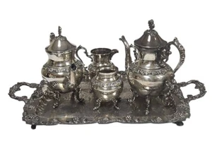 Antique Birmingham Company Silver on Copper Tea Set 6pc Ornate Grapevine Design - Picture 1 of 24