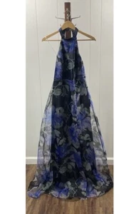 Lulus Maxikleid neu mit Etikett mühelos Drama schwarz Blumen Organza Neckholder Ausschnitt Small - Bild 1 von 4