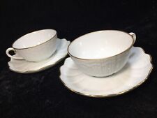 (2) Limoges GIRAUD CORAIL SHELL Gold & White CUPS & SAUCER SETS