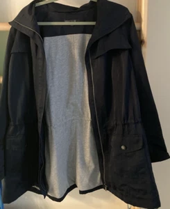 LAFAYETTE 148NY IX NAVY BLUE RAIN JACKET. GRAY LINING,  ZIPPER, DRAWSTRING WAIST - Picture 1 of 7