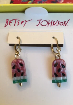 Betsey Johnson Gold Tone Watermelon Popsicle Drop Earrings NIB Foto 1 de 4