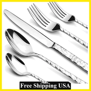 60Pcs Silverware Set Food Grade Stainless Steel Utensils Wave style Spoons Forks - Picture 1 of 10