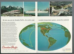 1960 CANADIAN PACIFIC 2-page advertisement, Railway, Ships, Airlines, print ad