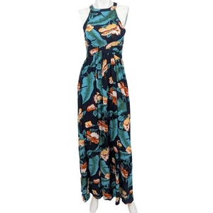 Aakaa Tropical Neckholder Maxikleid Damen Gr. XS Blumenmuster hinten offen Resort Coastal - Bild 1 von 14